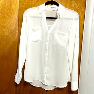 Express Women’s Portofino White Business Dressy Button Down Long Sleeve Shirt